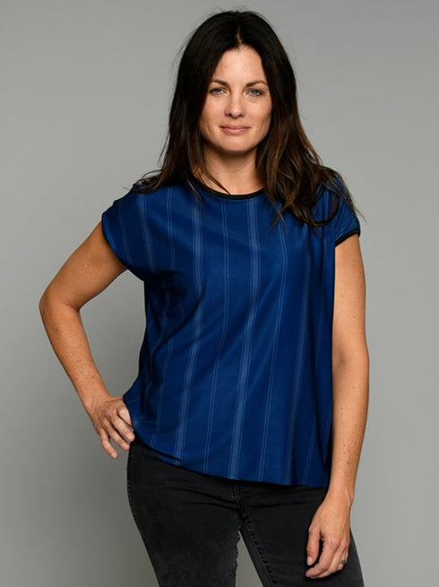 The Relaxed Tee - Blue Shibori / Blue Pinstripe